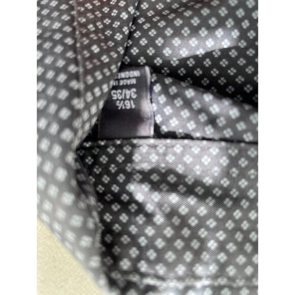 Van Heusen Flex Slim Fit Button Down Shirt Men 16.5/34-35 Black White Officewear - Picture 5 of 7